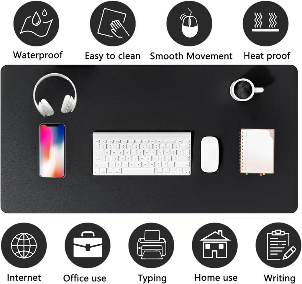 PU Leather Desk Pad Protector Gaming Mouse Pad Non Slip Desk Mat for Keyboard and Mouse Waterproof Desk Writing Pad for Office and Home Desk Accessories(Black, 35.4 * 17.7)