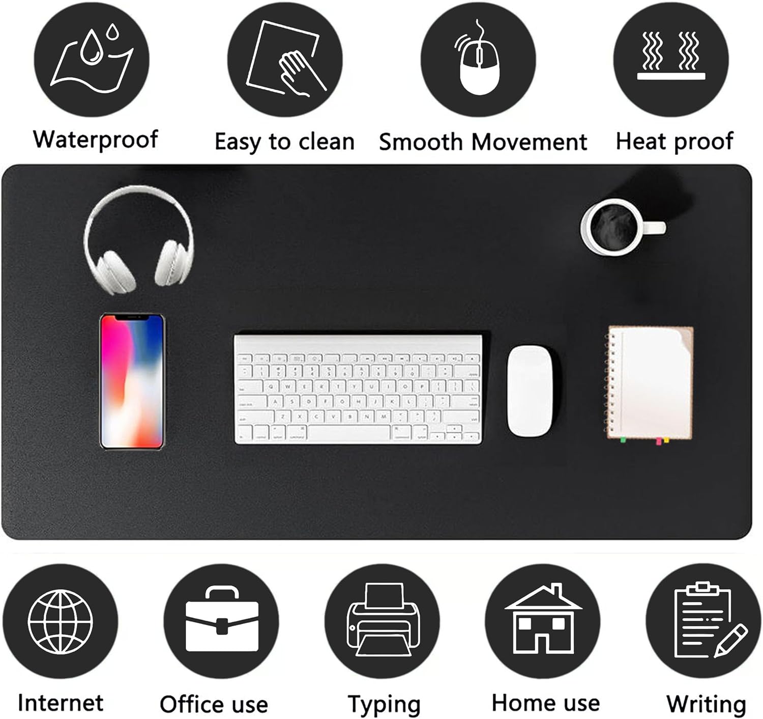 PU Leather Desk Pad Protector Gaming Mouse Pad Non Slip Desk Mat for Keyboard and Mouse Waterproof Desk Writing Pad for Office and Home Desk Accessories(Black, 47.2 * 17.7)