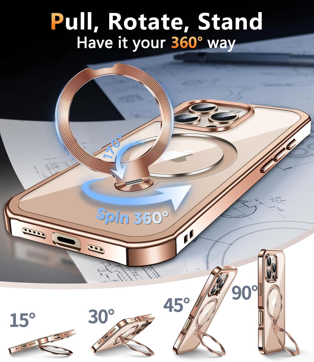[360° Rotatable CD Stand & Built-in Privacy Screen Magnetic Case for iPhone 16 Pro Max [Compatible with MagSafe & Full Signal] Shockproof Full Body Anti-Spy Cover for 16 Pro Max-Desert Gold