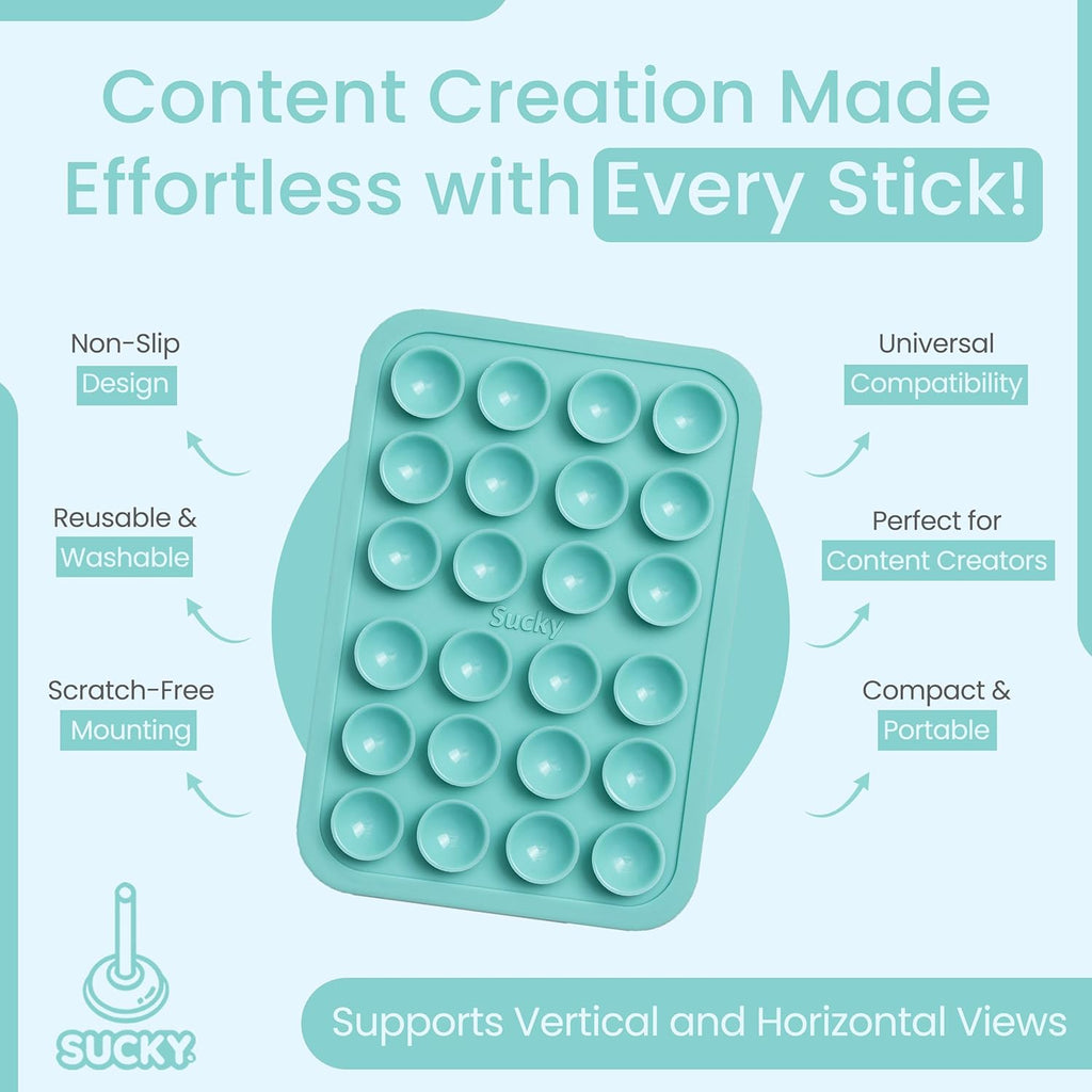 SUCKY Silicone Suction Phone Case Adhesive Mount - Anti-Slip Holder, Hands-Free Fidget Toy, Phone Accessory for iPhone and Android - Sticky Grip for Selfies, Videos, and Tiktok - Turqoise