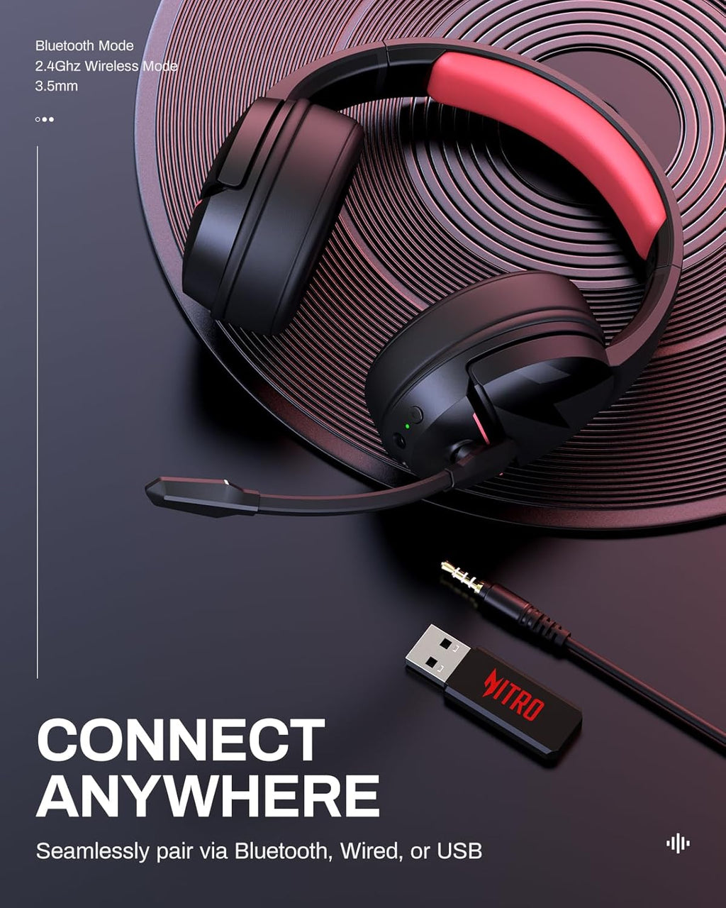 acer Wireless Gaming Headset, PS5 Headset with 2.4GHz for Ps5, Ps4, PC, Switch, Bluetooth 5.3 + 100Hrs Gaming Headphones with Noise Canceling Mic for Laptop, Mobile, Mac, 50mm Drivers (Blackpink)