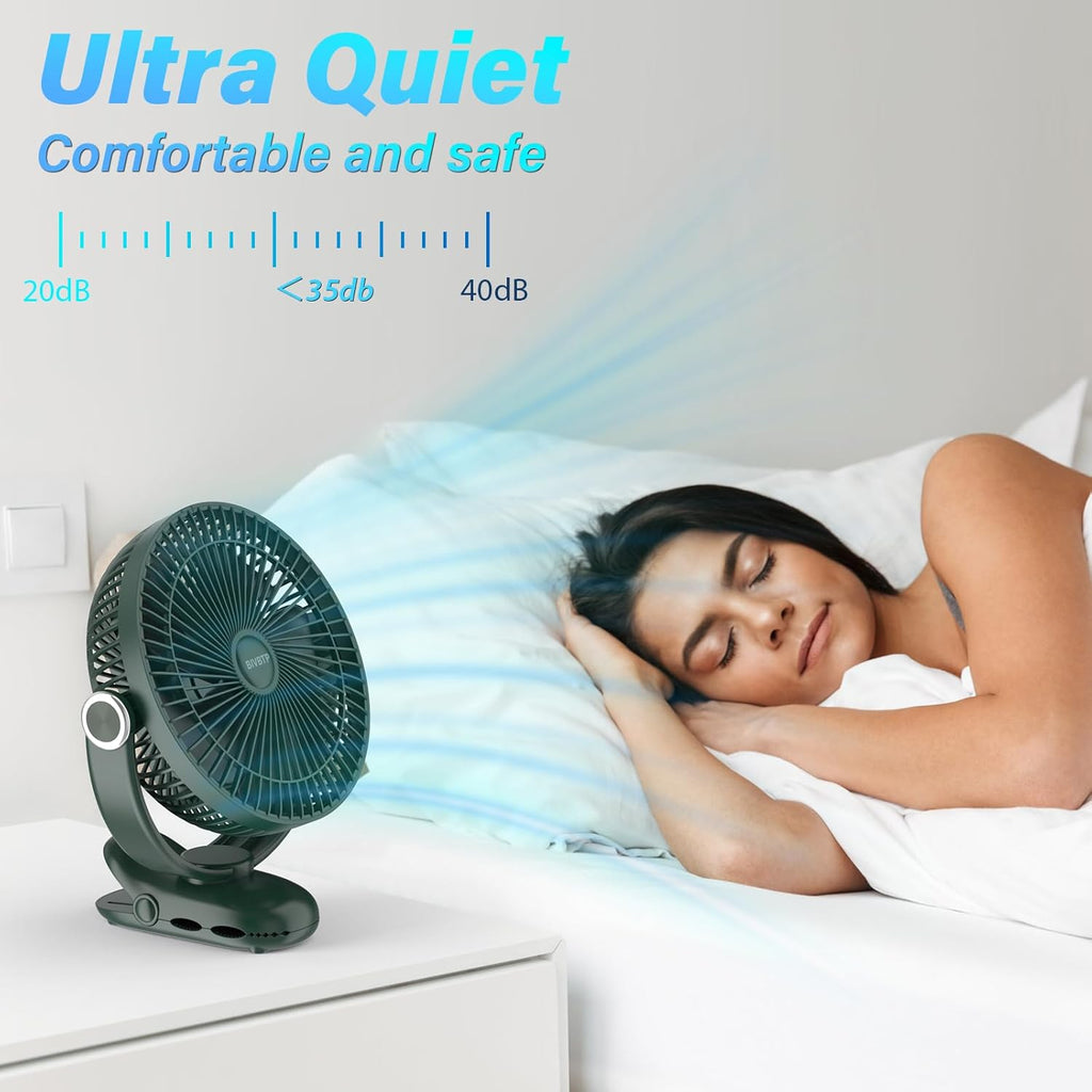 12000mAh Clip on Fan 30H Longest Runtime, 8in Portable Fan Rechargeable, Ultra Quiet with Heavy-Duty Clamp, USB Desk Fans for Golf Cart,Office Desk, Treadmill, Camping, Bedroom