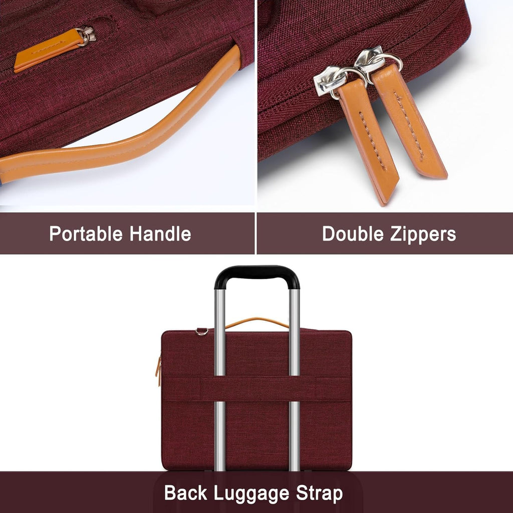 MOSISO 360 Protective Laptop Shoulder Bag,15 inch Computer Bag Compatible with MacBook Air M4 M3 M2/Pro A1990 A1707, Dell XPS Plus,Side Open Messenger Bag with 4 Zipper Pockets&Handle, Wine Red
