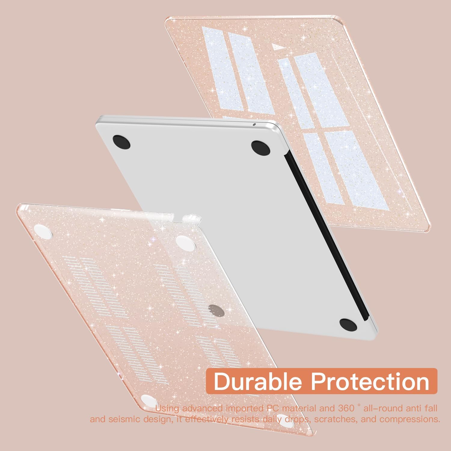 CISSOOK Cherry Pink Glitter Case for MacBook Air 13.6 inch 2025 2024 2022 Released A3240 A3113 A2681, Bling Hard Shell Case with Keyboard Cover & Screen Protector for MacBook Air 13 M2 M3 M4
