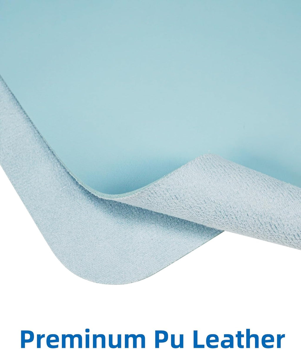 Leather Desk Pad Protector,Mouse Pad,Office Desk Mat, Non-Slip PU Leather Desk Blotter,Large Desk mat,Waterproof Keyboard mat for Office/Home/Decor (Light Blue,55" x 17")