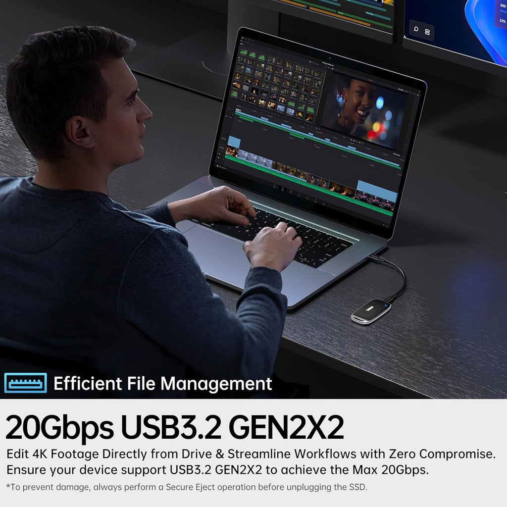 SSK 2TB SSD External Hard Drive, Portable SSD Drive up to 2000 MB/s, USB 3.2 Gen2X2 External Solid State Drives for iPhone 15/16 PRO、Mac、Phone OTG、Laptops with LED Indicator