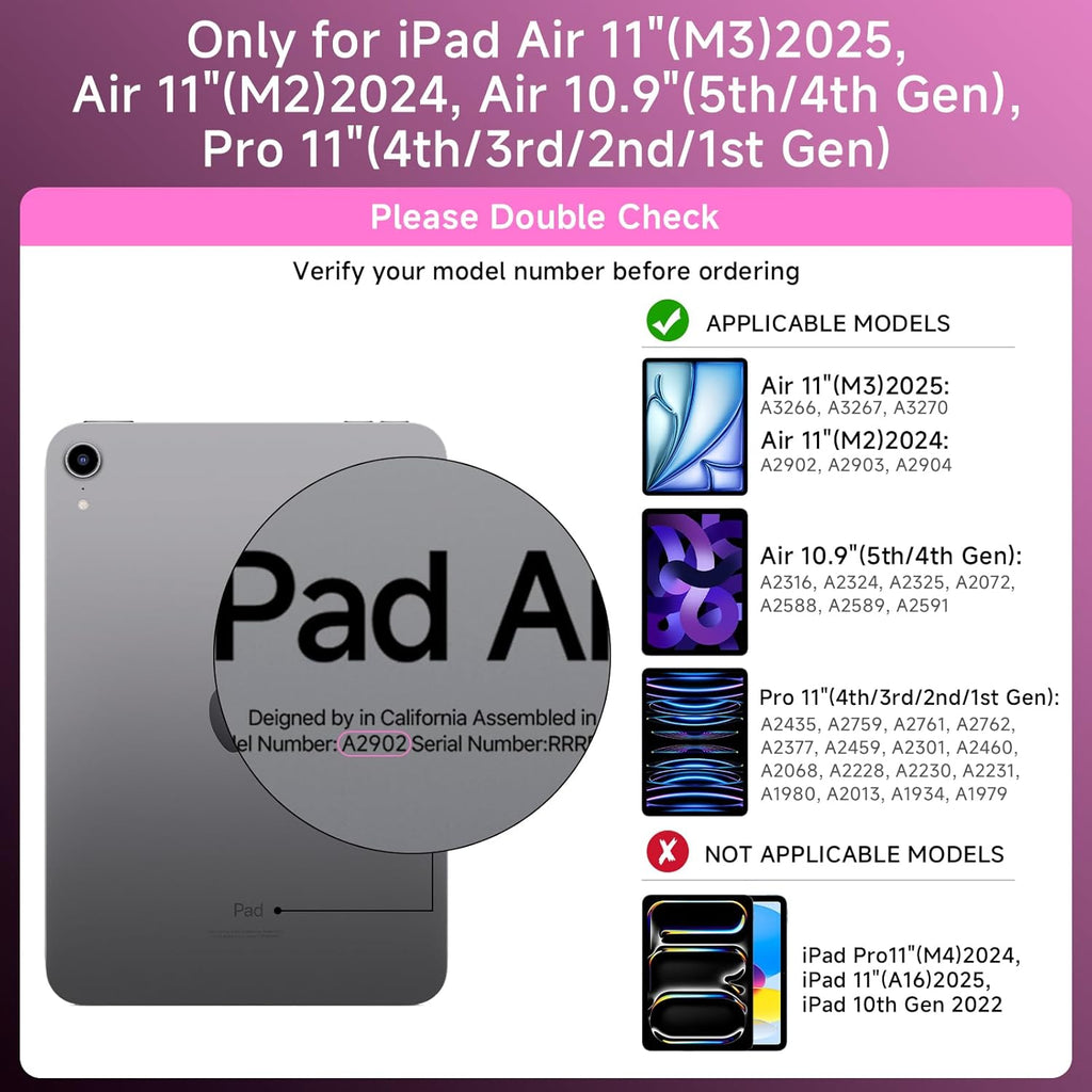 Transparent Case with Keyboard iPad Air (M3/M2,2025/2024) 11 Inch,Compatible 10.9" iPad Air 5th/4th & 11" iPad Pro 4/3/2/1,7-Color Backlit,Wireless Keyboard, 360°Rotating,with trackpad,Pink