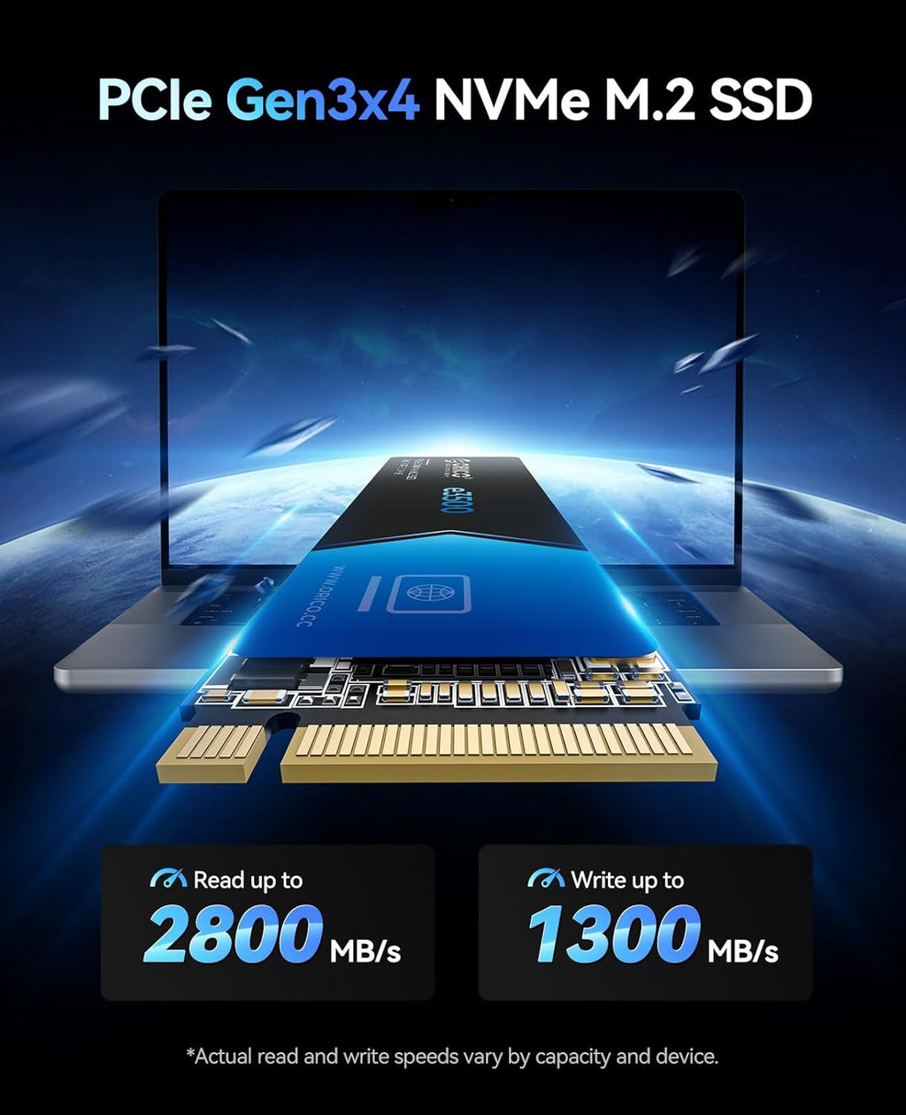 ORICO 512GB M.2 NVMe SSD, PCIe Gen3x4 M2 2280 SSD, Up to 2800MB/s Read & 1300MB/s Write, 3D NAND Flash Internal Solid State Drive with SLC Cache, Compatible with Laptops PC Desktops-e3500