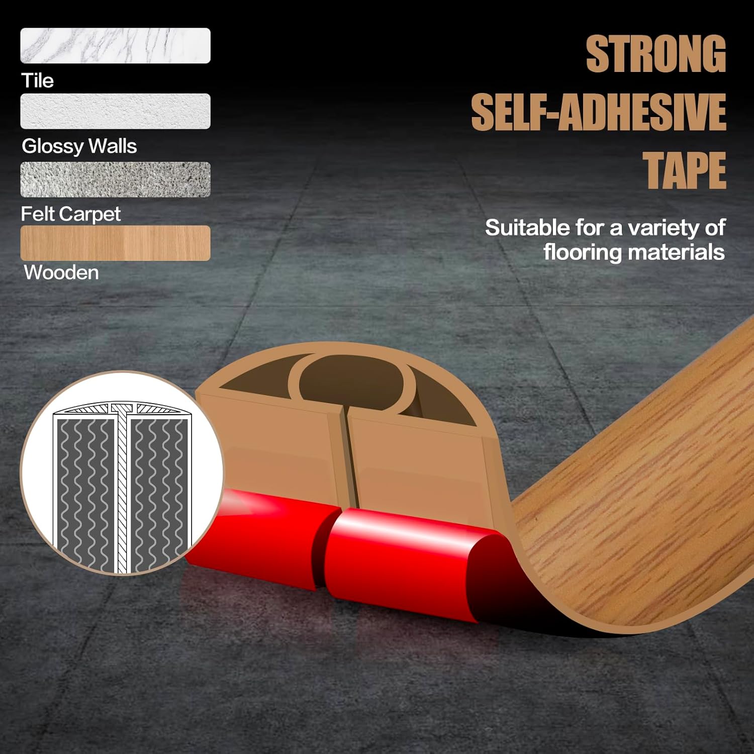 Floor Cord Cover Self Adhesive Cord Hider,3.3FT Cable Management, Extension Strip Protector for Wires, Prevent Cable Trips for Offices, Gyms, Exhibitions Cavity:0.3"(W) x 0.28"(H) Brown Wood