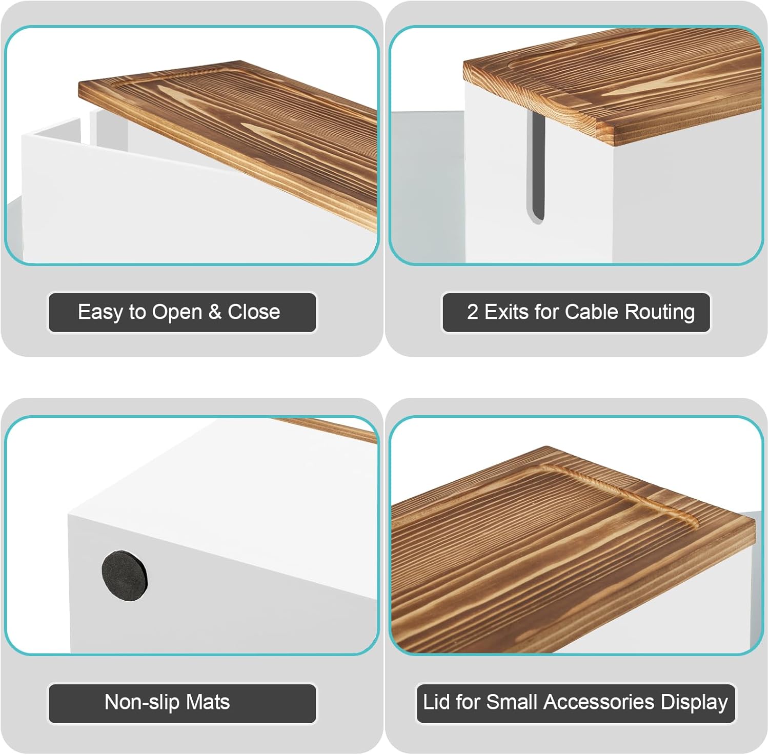 Bivvclaz Large Cable Management Box, Wooden Cord Organizer Box for Desk, Floor, Office to Hide Extension Cords Power Stripes Surge Protectors Chargers Wires, White