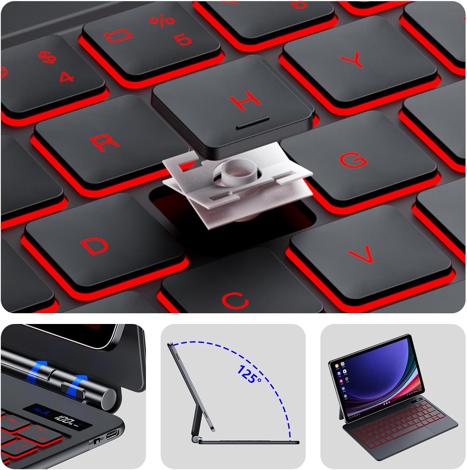 Magentic Keyboard Case for Samsung Galaxy Tab S10 FE/S9 FE 5G 10.9", Tab S9/S8/S7 11", Backlit Wireless Bluetooth Magic Keyboard Case Cover Stand Multi-Touch Trackpad LED Power Display-Black