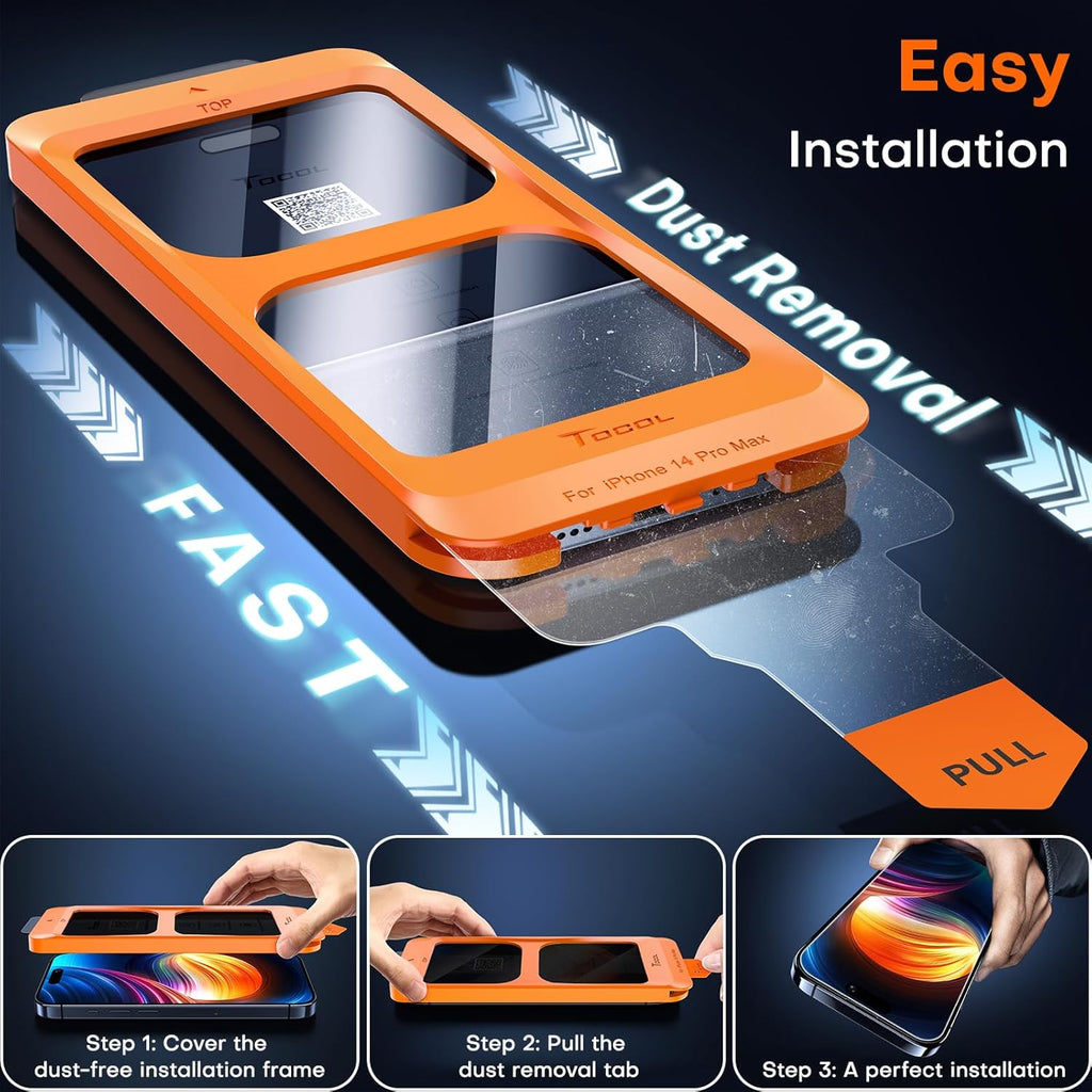 TOCOL for iPhone 14 Pro Privacy Screen Protector True 25°Anti Spy 9H+ Hardness Tempered Glass for iPhone 14 Pro Full Coverage Screen Protector Easy Installation 2 Pack