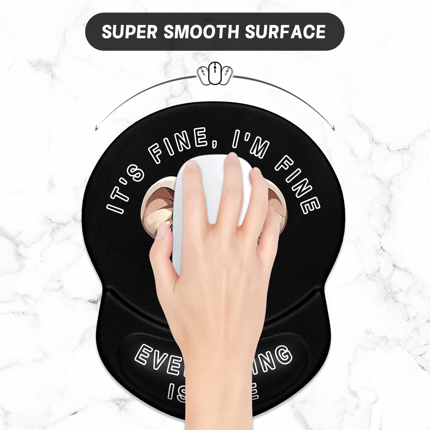 ITNRSIIET Ergonomic Mouse Pad with Gel Wrist Support Small Wrist Rest Smooth Surface Non-Slip PU Base Comfortable Office Supplies Pain Relief, 8.7 x 7.2 inches, Pretty Fine Elephant