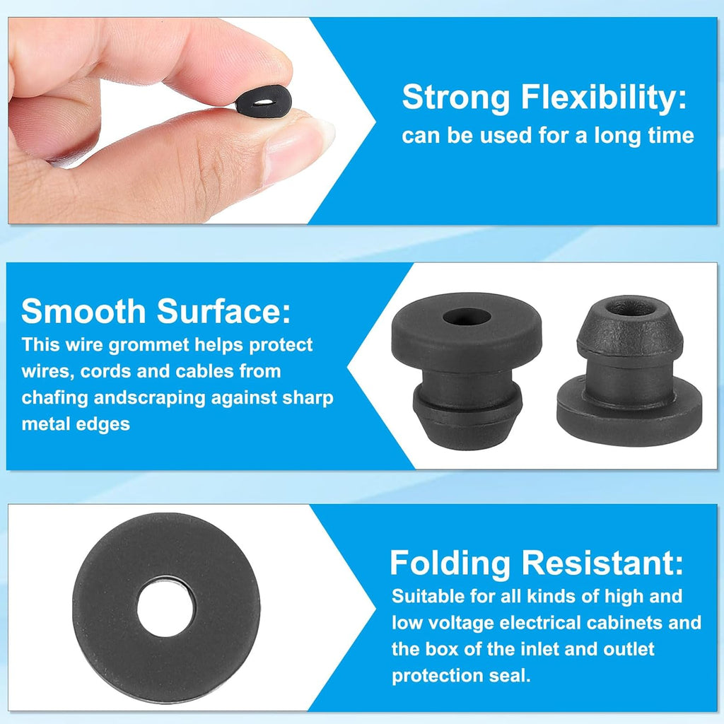PATIKIL 5.5mm / 1/4 Inch Drill Hole,1/8 Inch ID Rubber Grommets, 15Pcs Top Hat Grommet for Wiring Eyelet Ring Gasket Automotive Firewall Cable Hole Plugs Wires Protection, Black
