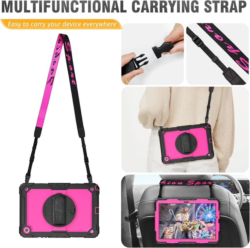 HXCASEAC Case for Samsung Galaxy Tab A9+/ A9 Plus 11 Inch, Protective with Screen Protector/Hand Strap/Pen Holder, Sturdy Shockproof Galaxy A9 Plus Tablet Case 2023 SM-X210/X216/X218 - Rose