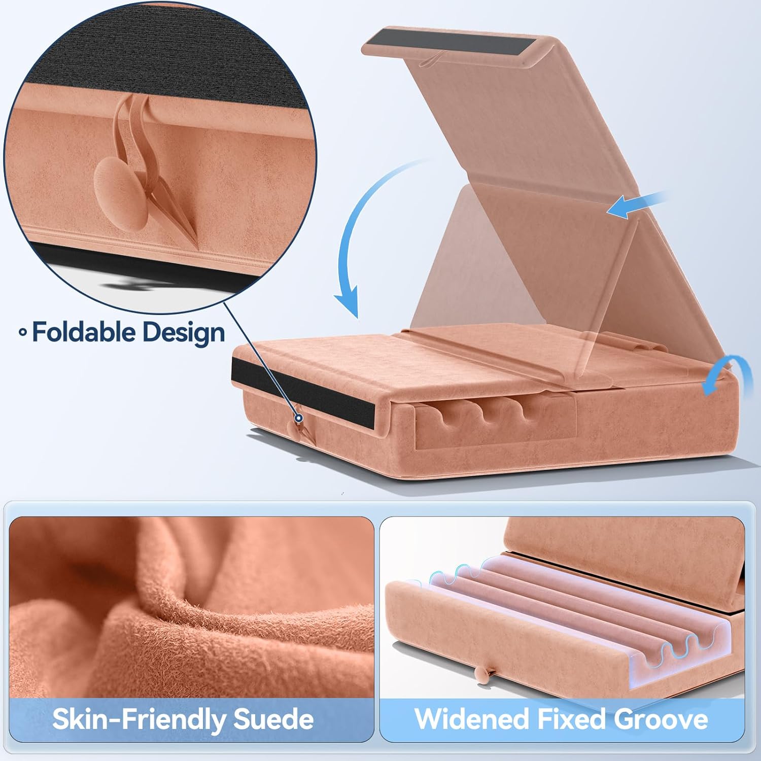 KDD Tablet Pillow Holder, Foldable iPad Stand for Lap, Bed and Desk -Tablet Soft Pad Dock with Pocket & Stylus Mount Compatible with iPad Pro 12.9, 10.5, 9.7 Air Mini 6 5 4 3, E-Reader