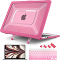 Batianda Case for New MacBook Air 13 inch 2025 M4 Chip 2024 2022 Release A3240 A3113 A2681 Model,Honeycomb Heavy Duty Protective Hard Shell with TPU Bumper Fold Kickstand & Keyboard Cover, Rose