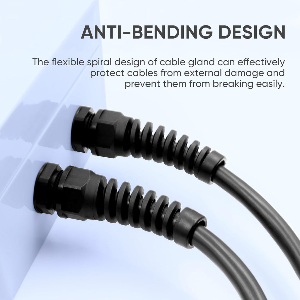Strain Relief Cord Connector,LISTENJIALE 2Pcs NPT 3/4" Waterproof Cable Gland Flex Spiral Strain Relief Adjustable 12.5-18mm Cable Connector Nylon Joint with Gaskets(Black)