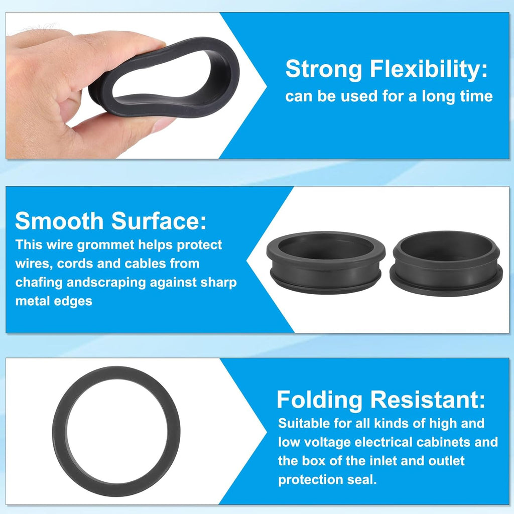 PATIKIL 56.6mm / 2-1/4 Inch Drill Hole,2 Inch ID Rubber Grommets, 3Pcs Top Hat Grommet for Wiring Eyelet Ring Gasket Automotive Firewall Cable Hole Plugs Wires Protection, Black