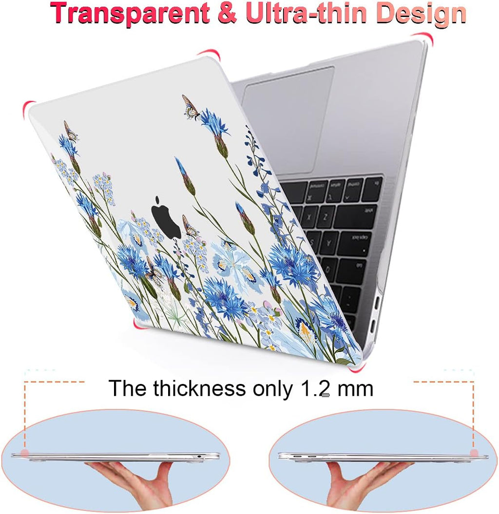 for MacBook Pro 13 Inch Case 2022 M2 2020 2021 A2338 M1 A2251 A2289 with Touch Bar & Touch ID, Plastic Hard Case Keyboard Cover Screen Protector Webcam Cover Brush, Tropical Blue Flowers
