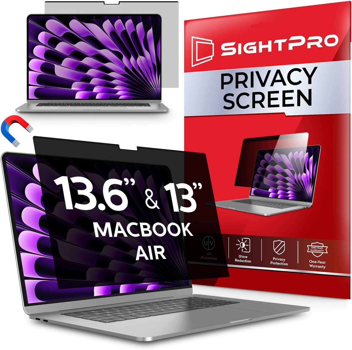 Magnetic Privacy Screen for MacBook Air 13 & 13.6 Inch (2022-2025, M2, M3, M4) Removable Laptop Privacy Filter Shield and Protector