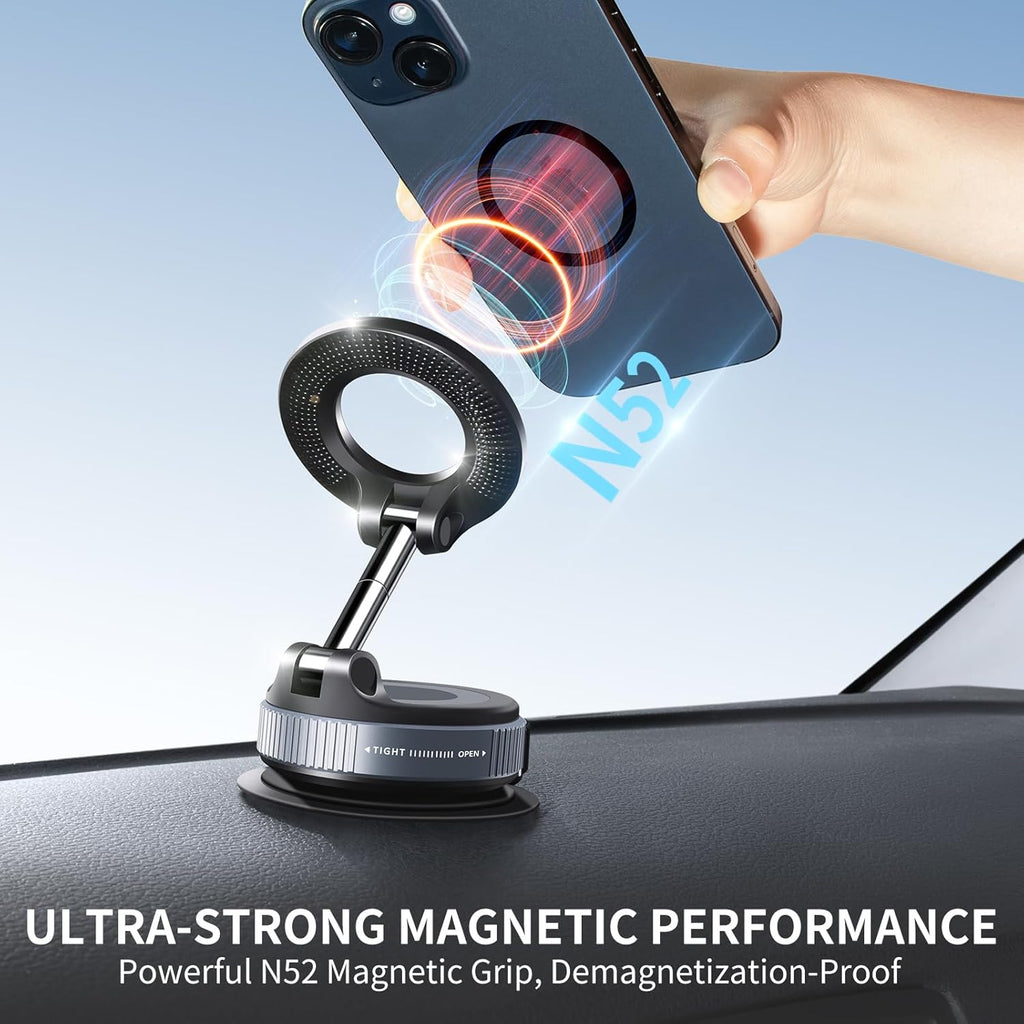 Vacuum Suction Magnetic Phone Holder, 2025 Upgraded Vacuum Suction Cup Mount for Magsafe, 360° Adjustable Foldable Portable Magnetic Car Phone Stand for Cars/Gyms/Mirrors/Smooth Surface (White)