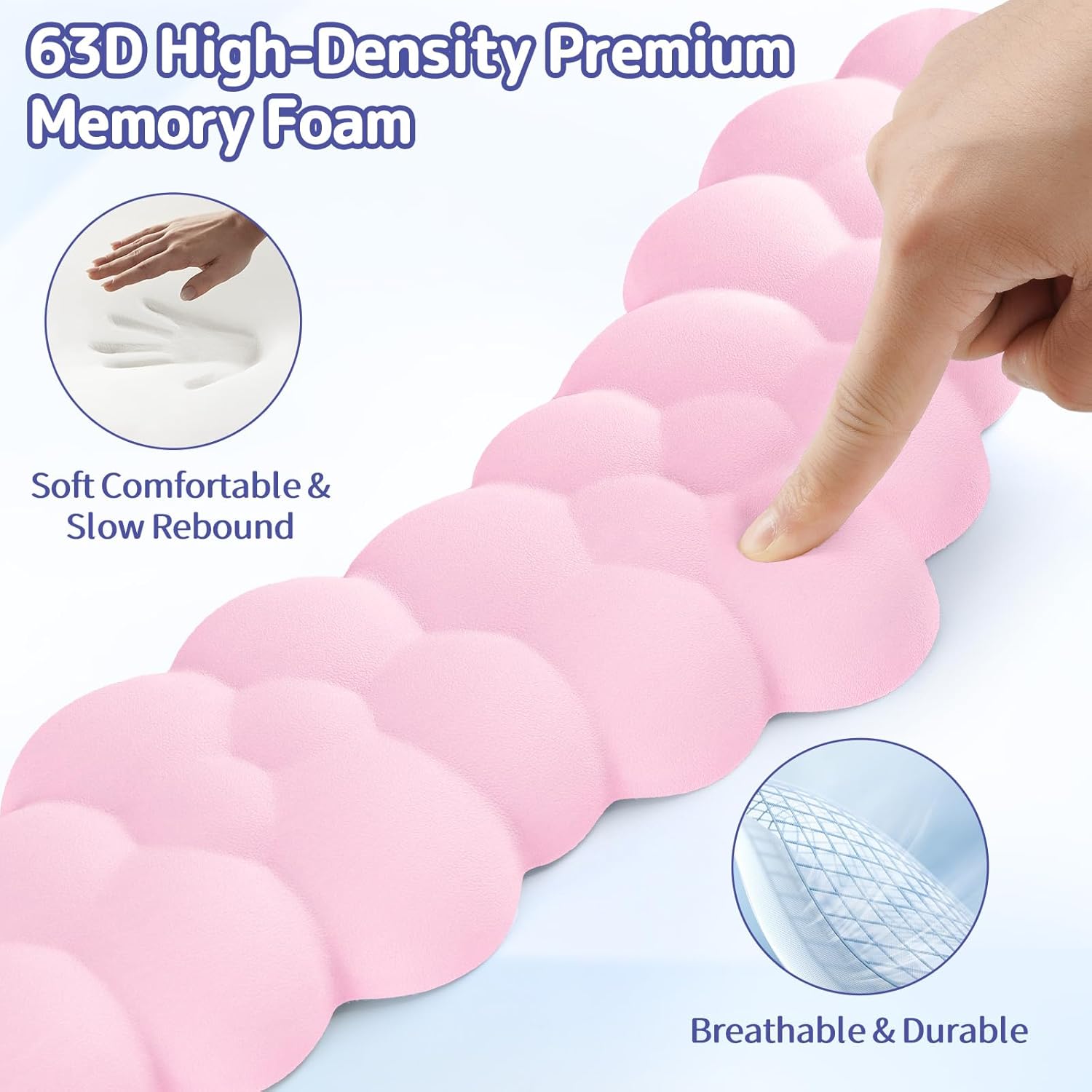Cloud Wrist Rest for Keyboard and Mouse, Memory Foam PU Leather Keyboard Wrist Rest with Ergonomic Support, Non-Slip Base, Cute Arm Rest Pad & Palm Cushion, Office Desk Accessory, Pink