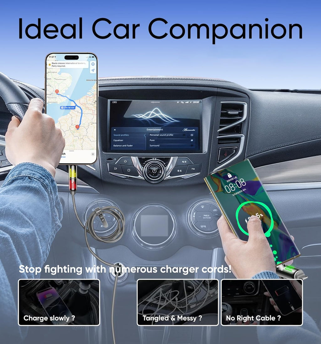 MAGIC JOHN 240W 4 in 1 Charging Cable, 6.6FT USB C to Lightning Cable [MFi Certified], Chubby USB A/C to C/Lightning with Light for iPhone/MacBook/iPad/Samsung/Switch 2, Multi Chargers for All Devices