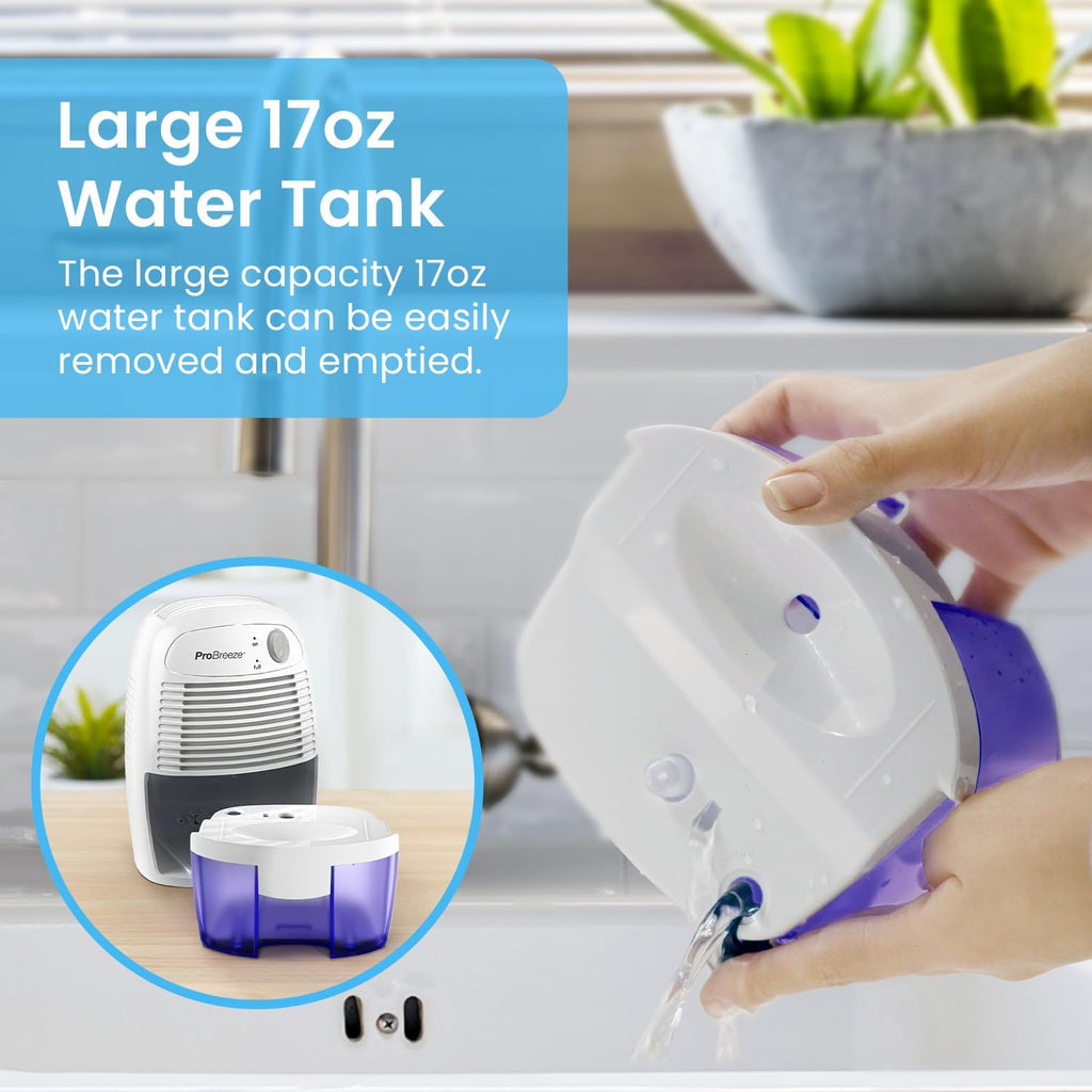 Pro Breeze Electric Mini Dehumidifier for Home (215 sq.ft) 16oz Capacity, Energy Efficient, No Noise, Compact and Portable for High Humidity in Kitchen, Bedroom, Bathroom, Basement, RV, Office, Garage