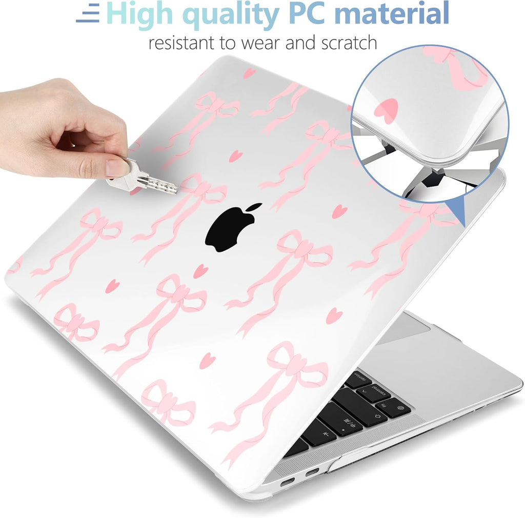 MEEgoodo for MacBook Air 13 inch Case 2021 2020 2019 2018 Released A2337 M1 A2179 A1932 with Touch ID, Plastic Hard Shell & Keyboard Cover Compatible with MacBook Air Case 13.3,Trendy Bow & Hearts