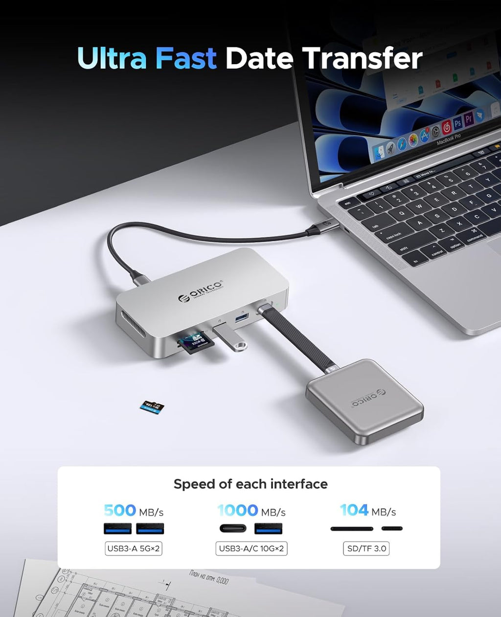 ORICO 2 TB External SSD Docking Station, SSD Expansion + Hub Extension, Up to1000MB/s, 10-in-1 USB C HUB with Internal SSD, Support 4K@60Hz HDMI Display, 100W PD, Ethernet, SD/TF, Mac Mini - SJ10