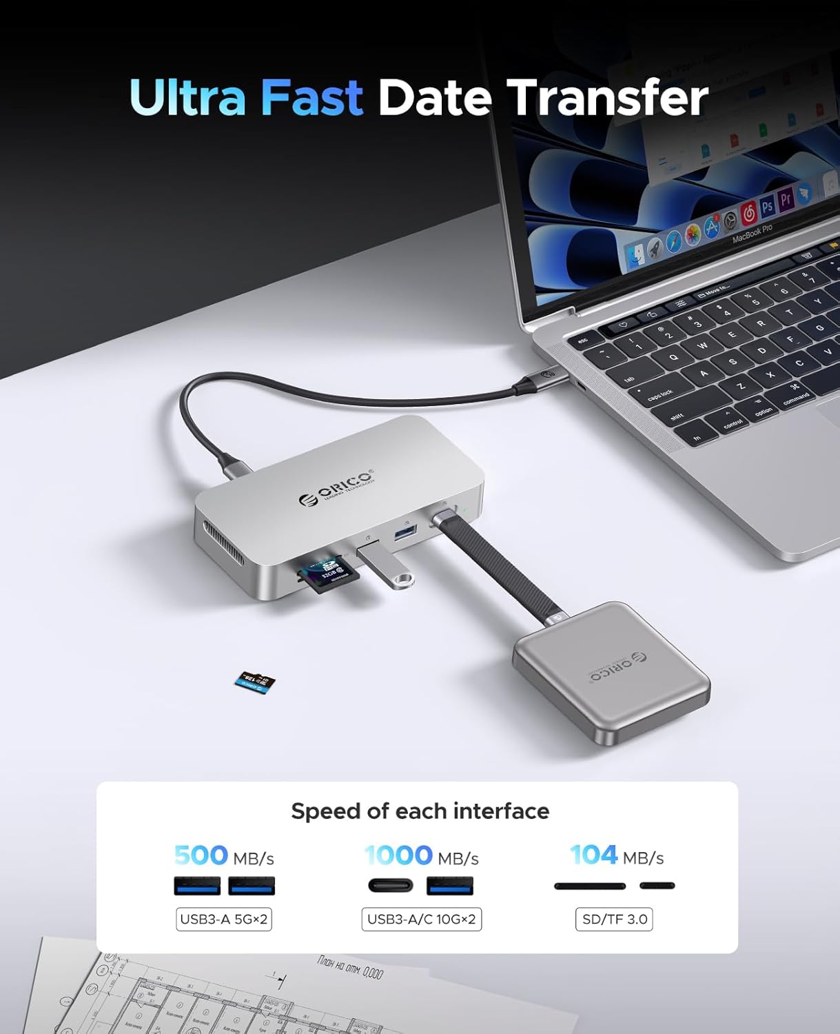ORICO 2 TB External SSD Docking Station, SSD Expansion + Hub Extension, Up to1000MB/s, 10-in-1 USB C HUB with Internal SSD, Support 4K@60Hz HDMI Display, 100W PD, Ethernet, SD/TF, Mac Mini - SJ10