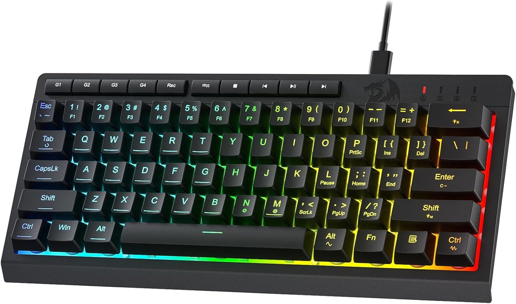 Redragon K522 60% Wired RGB Membrane Gaming Keyboard, Compact 61 Keys Linear Mechanical-Feel Switch Keyboard w/ 4 Extra On-Board Macro Keys & Media Control Keys
