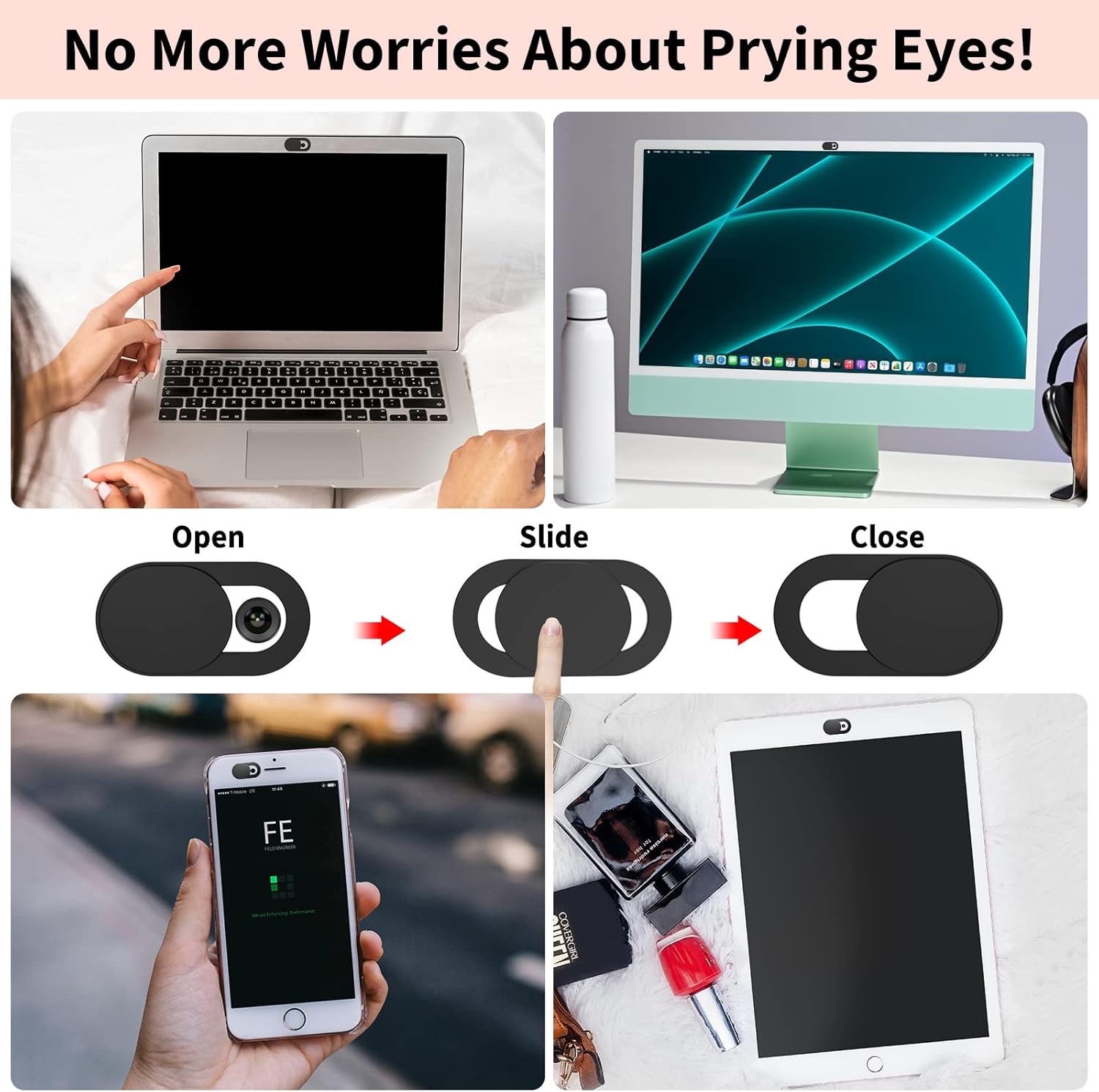 Webcam Cover (6 Pack) 0.03 inch Ultra Thin Laptop Camera Cover Slide for Computer MacBook Pro/Air iMac iPhone Cell Phone PC Tablet Notebook Surface Pro Echo Show Camera Blocker Slider - Black