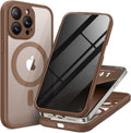 BERFY Magnetic for iPhone 14 Pro Max Case, Compatible with MagSafe, Built-in Privacy Screen Protector and Upgraded Camera Protection,Anti-Spy Full Body Shockproof Phone Case for 14 Pro Max,Desert Gold