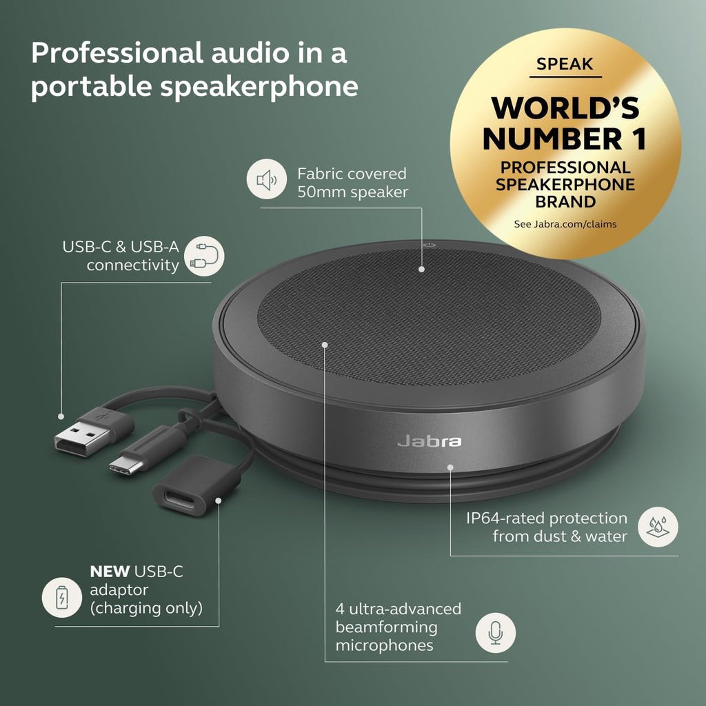 Jabra Speak2 75 (2025 Edition) Wireless Bluetooth Speakerphone - 4 Noise-Cancelling Mics, 65mm Speakers - New Linking Feature - USB-C Dongle - Certified for Zoom and Google Meet - Dark Grey