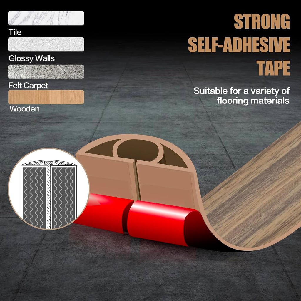 Floor Cord Cover Self Adhesive Cord Hider,3.3FT Cable Management, Extension Strip Protector for Wires, Prevent Cable Trips for Offices, Gyms, Exhibitions Cavity:0.51"(W) x0.3(H) Woodsmokedbrown