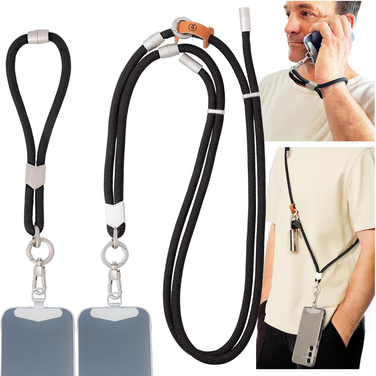 Pulpo 2-in-1 Cell Phone Wrist Strap and Lanyard Black - Anti Theft Phone Lanyard for Men & Women, Wrist Straps for Phones, Lanyards for Smartphones, Adjustable Cellphone Leash & Safety Strap Tether