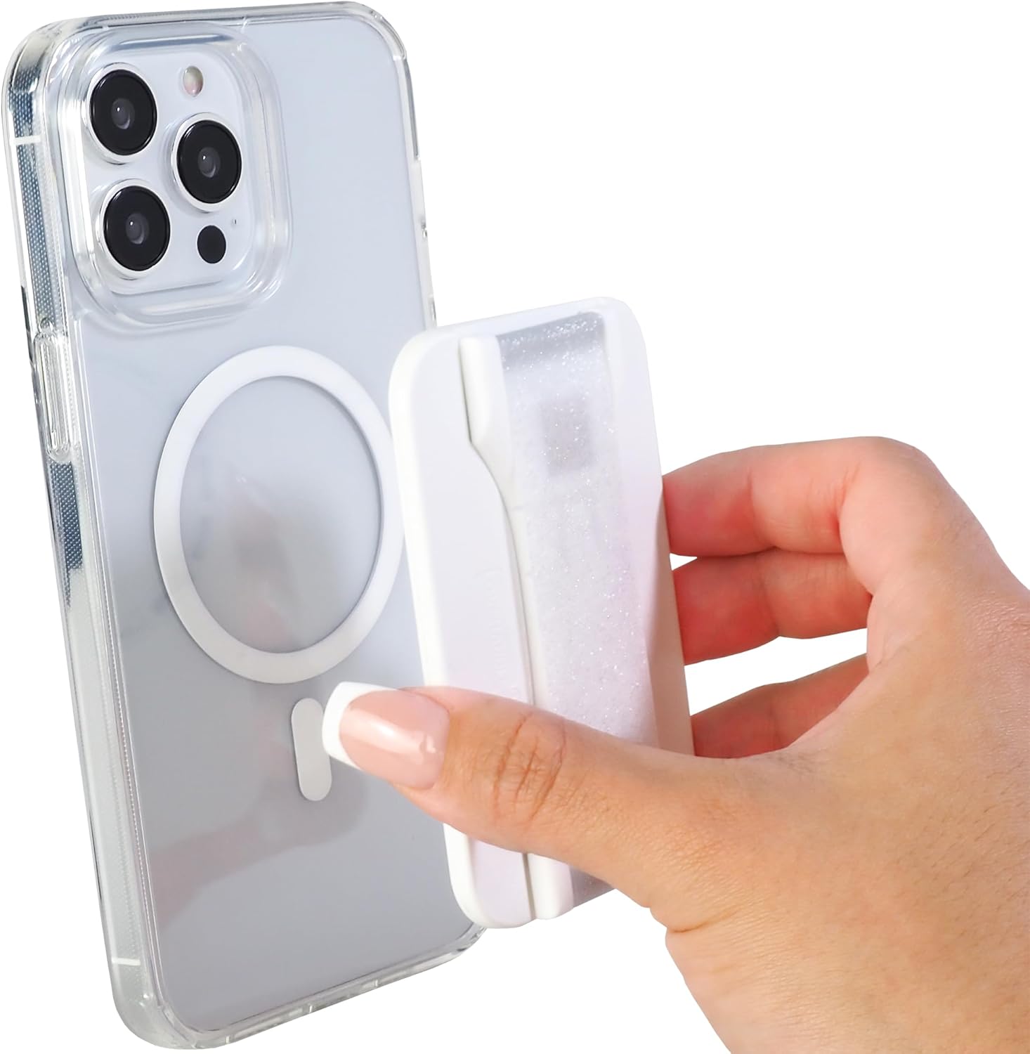 LoveHandle PRO MagSafe Compatible Magnetic Phone Grip w/Kickstand - Mount, Strap and Stand for Smartphone and Tablet - MagSafe Ring Included - Fits All Devices - Crystal Clear Glitter