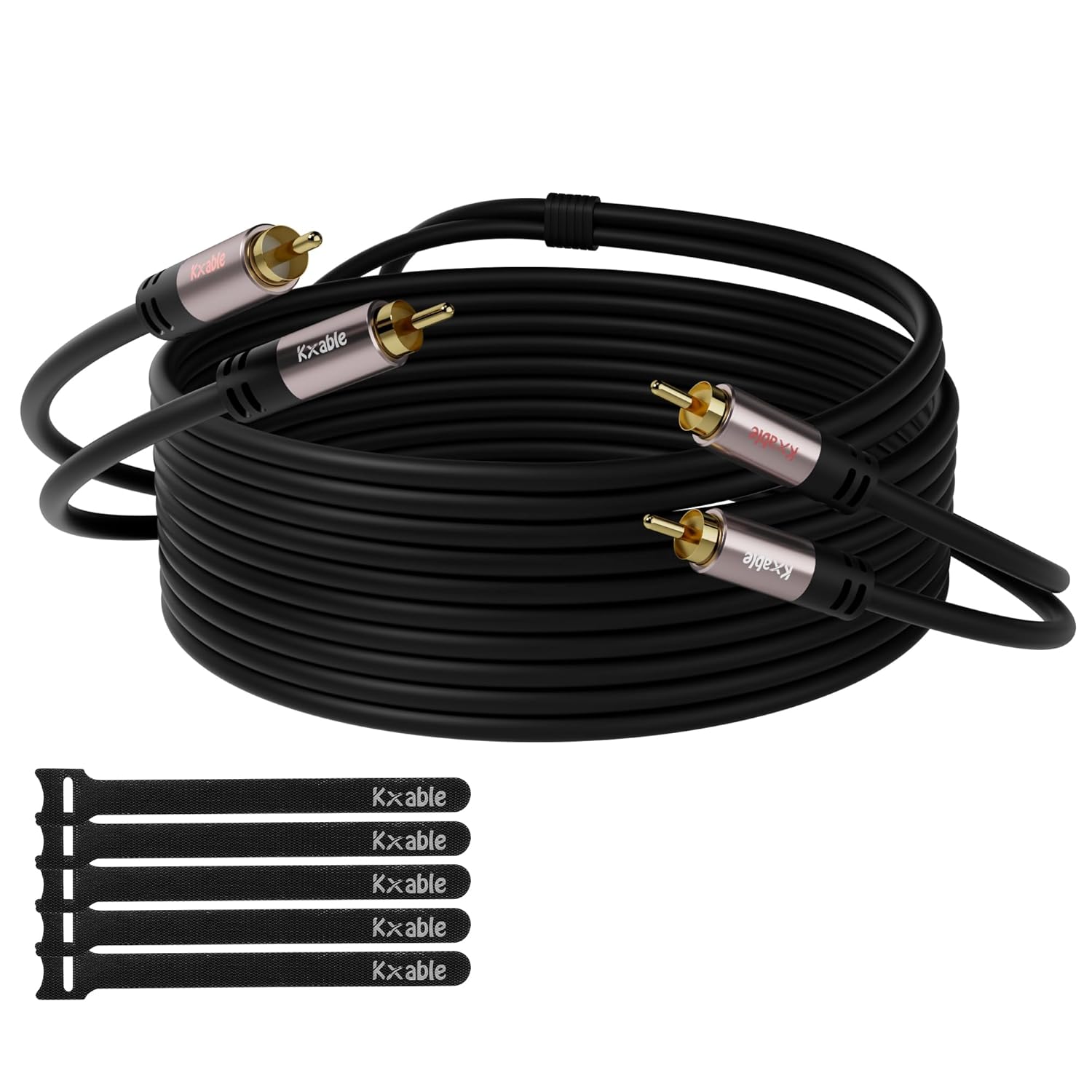 RCA Cable 25FT, 2RCA Male to 2RCA Male Stereo Audio Cable,【Oxygen-Free Copper, Hi-Fi Sound, Double Shielded】 2 RCA Car Audio Subwoofer Cord for Home Theater, HDTV, Amplifier, Hi-Fi System, Speaker