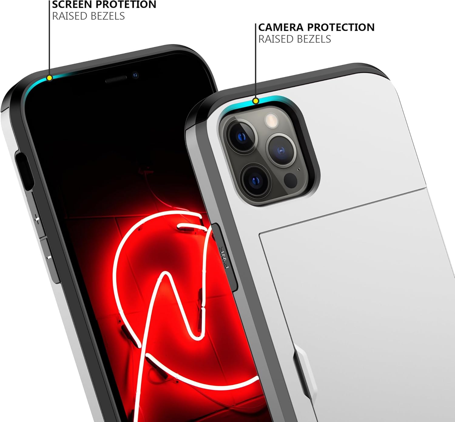 Nvollnoe for iPhone 12/iPhone 12 Pro Case with Card Holder Heavy Duty Protective Dual Layer Shockproof Hidden Card Slot Slim Wallet Case for iPhone 12/12 Pro for Men&Women(Silver)