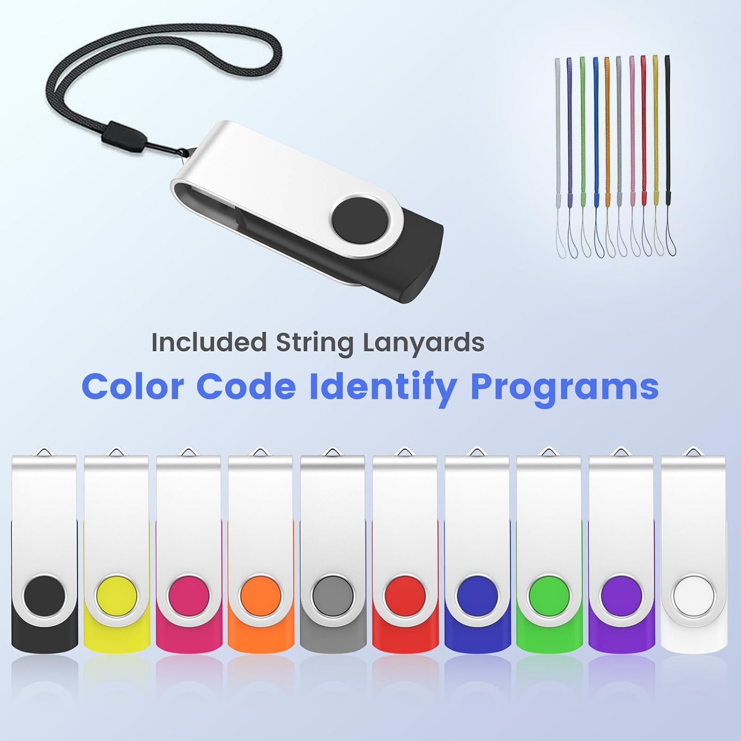 ABLAZE 8GB Flash Drive 10 Pack, USB 2.0 Memory Stick with Lanyards Swivel Thumb Drives Bulk 8GB Pendrive U Disk for Data Storage (Mixcolors)