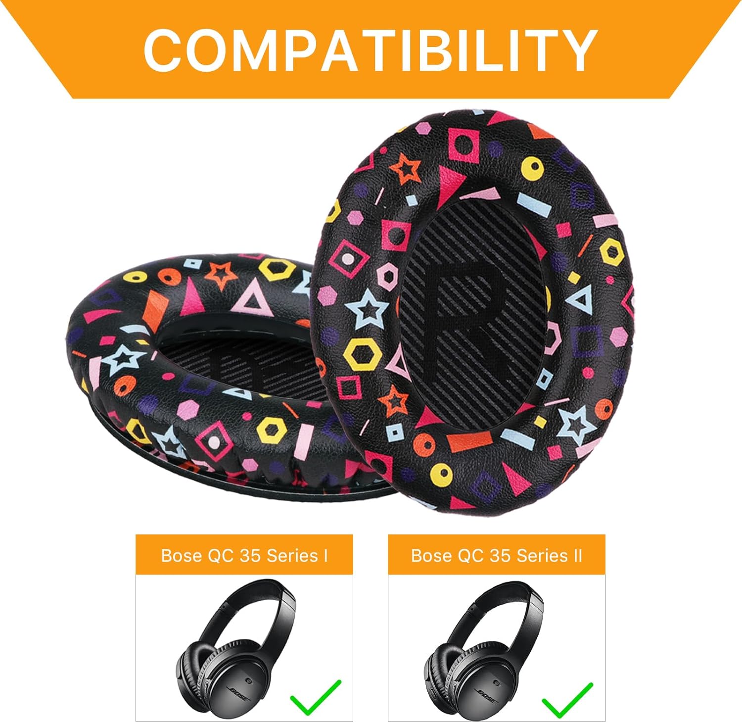 Replacement Ear Pads for Bose QuietComfort 35 (QC35) & Quiet Comfort 35 II (QC 35 ii) Headphones, EarPads Cushions with Noise Isolation Memory Foam, Softer Protein Leather, Added Thickness