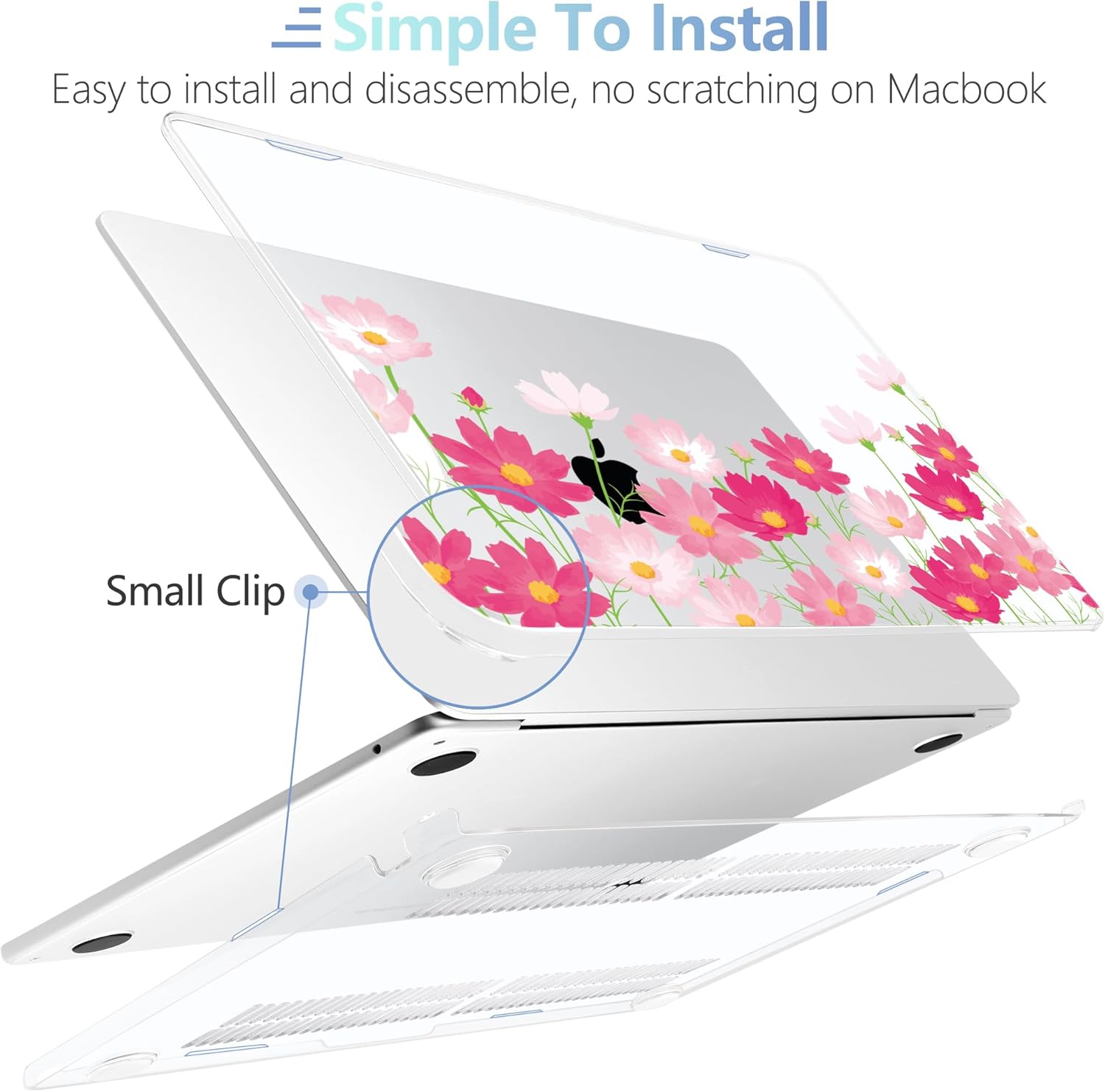MEEgoodo Case for MacBook Air M4/M3/M2 13.6 inch 2025 2024 2022, Fit Model A3240 A3113 A2681, Compatible with MacBook Air 13 inch, Laptop Hard Shell Case with Keyboard Cover, Bright Pink Flowers