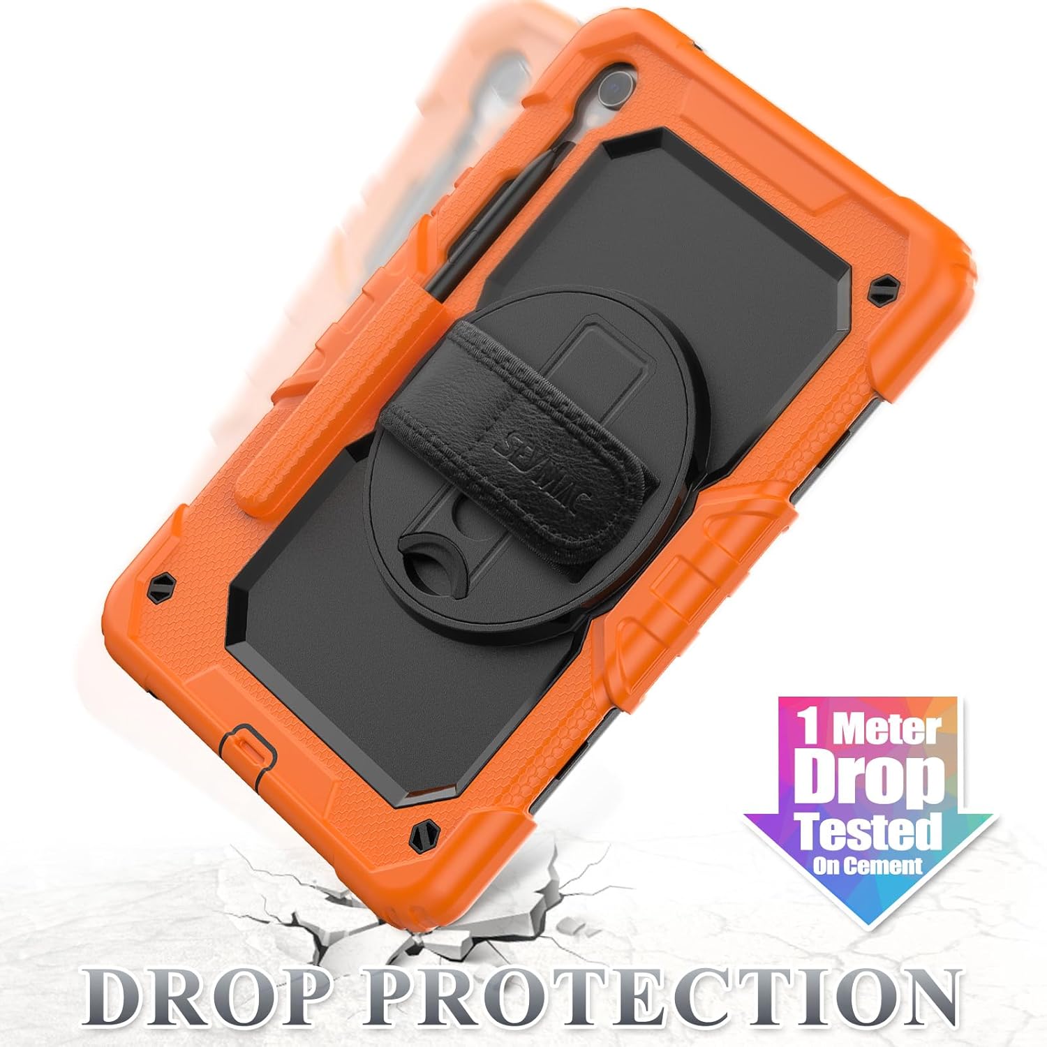 SEYMAC stock Case for Samsung Galaxy Tab S10 FE / S9 / S9 FE 5G Tablet Case Protective with Screen Protector, Pencil Holder, 360 Rotate Stand, Hand Strap, Shoulder Strap, Orange1