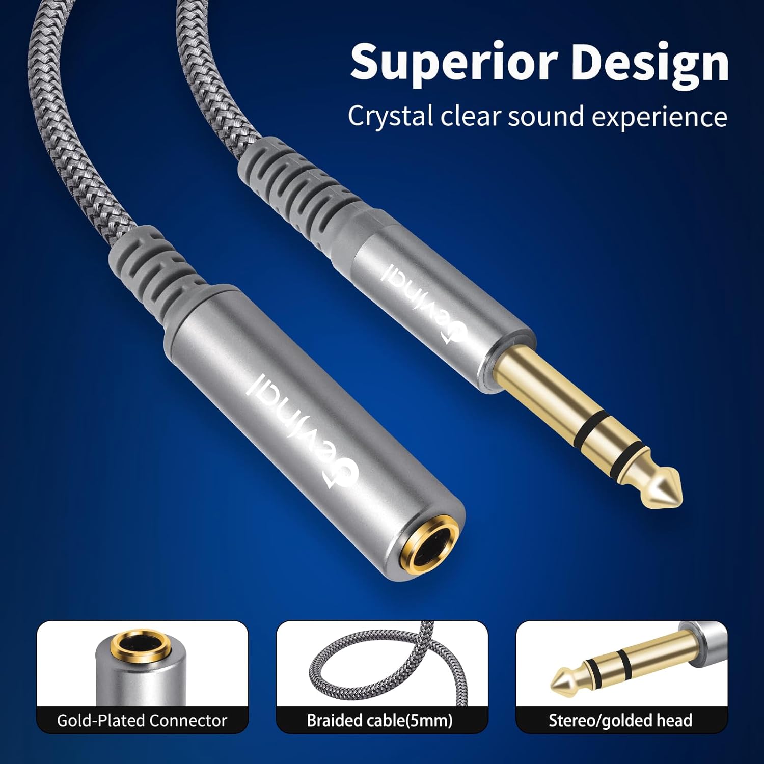 Devinal 1/4 inch Headphone Extension Cable, 6.35mm TRS Male to Female Stereo Cord, Quarter Inch Guitar Cable Extender, 10ft (3 Meters)