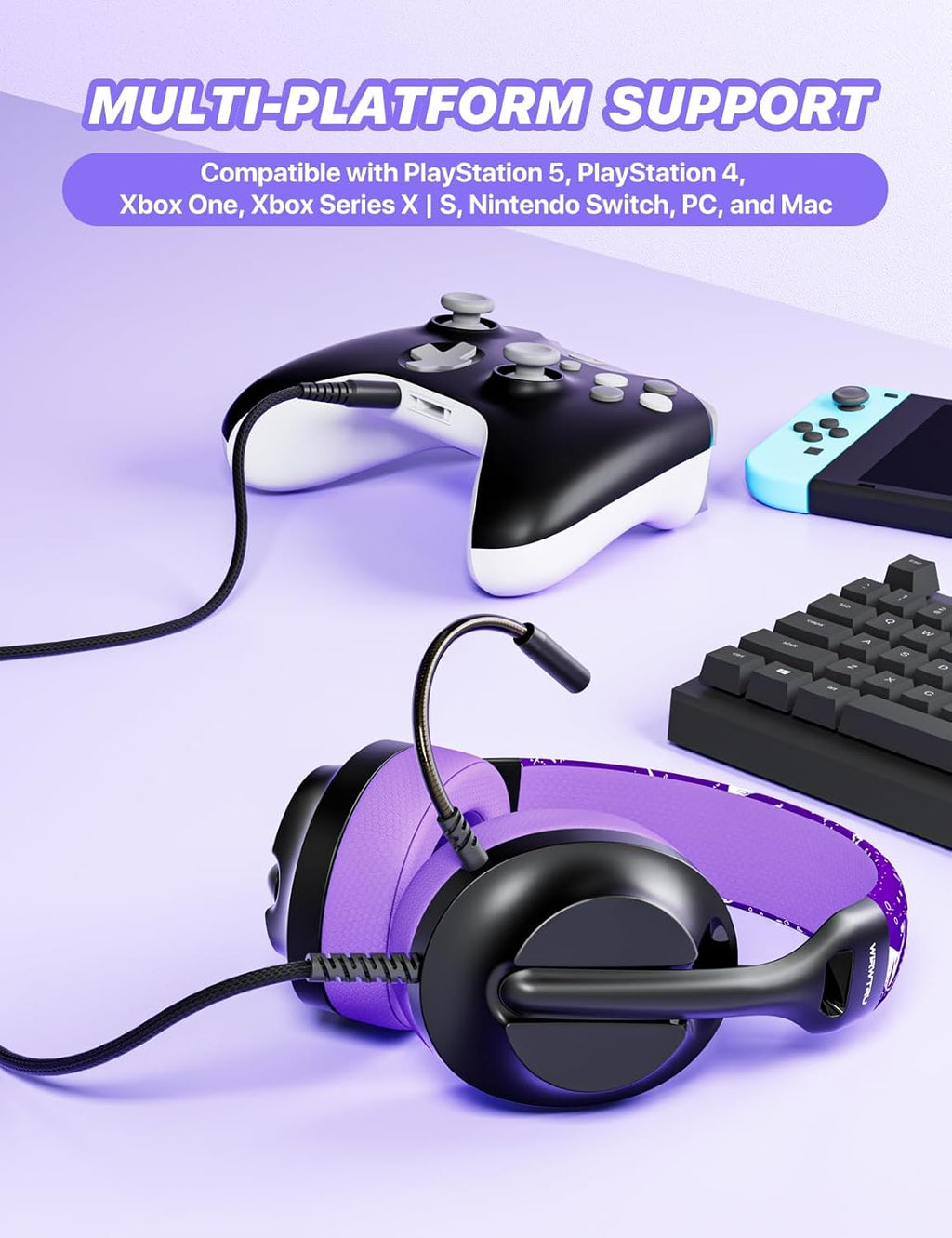 S30 Gaming Headset with Microphone,198g Lightweight Design, Wired Gaming Headphones for Xbox, Xbox Series X|S, PS5, PS4, Switch, PC, Noise Cancelling Mic, Soft Earmuffs (Purple)