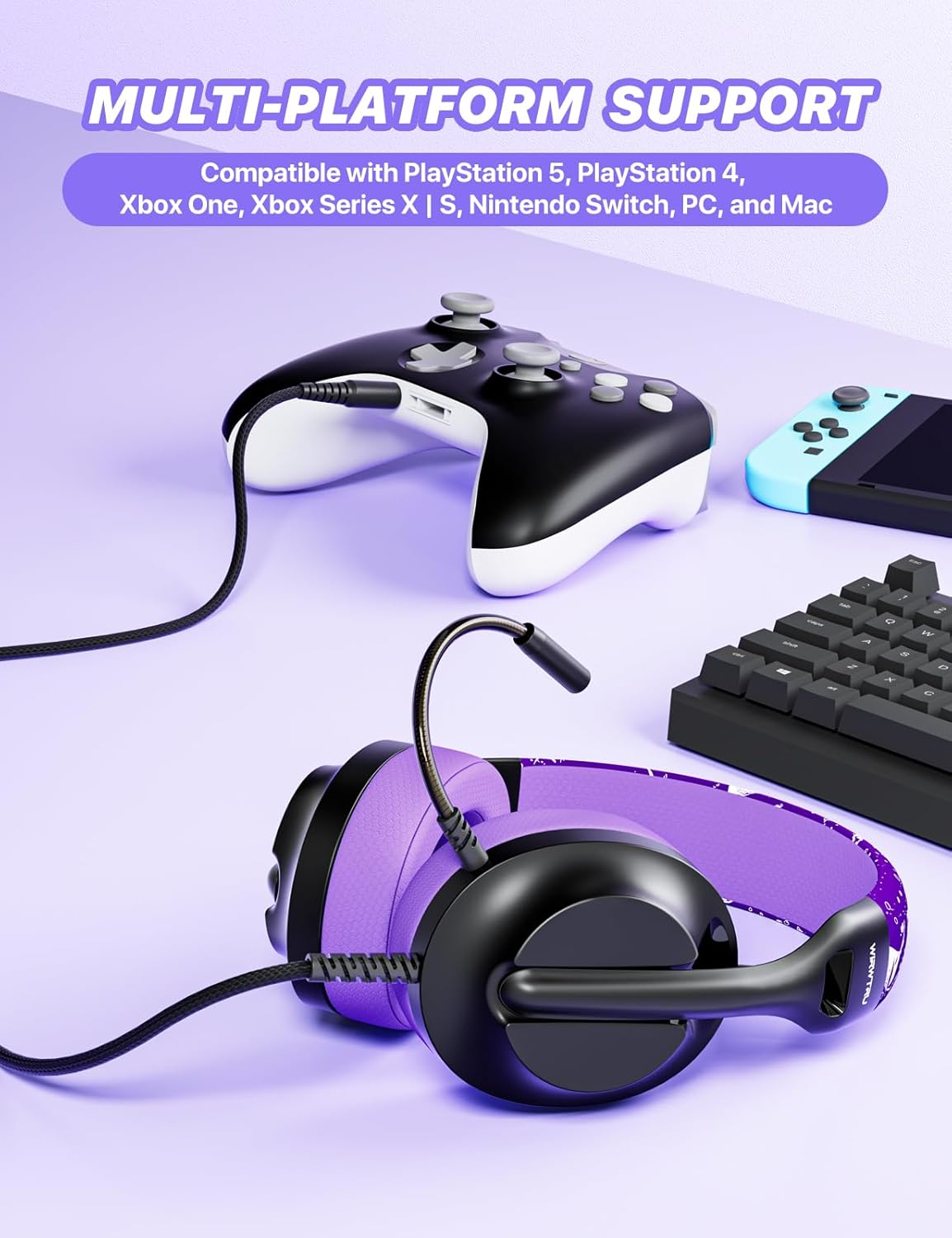 S30 Gaming Headset with Microphone,198g Lightweight Design, Wired Gaming Headphones for Xbox, Xbox Series X|S, PS5, PS4, Switch, PC, Noise Cancelling Mic, Soft Earmuffs (Purple)