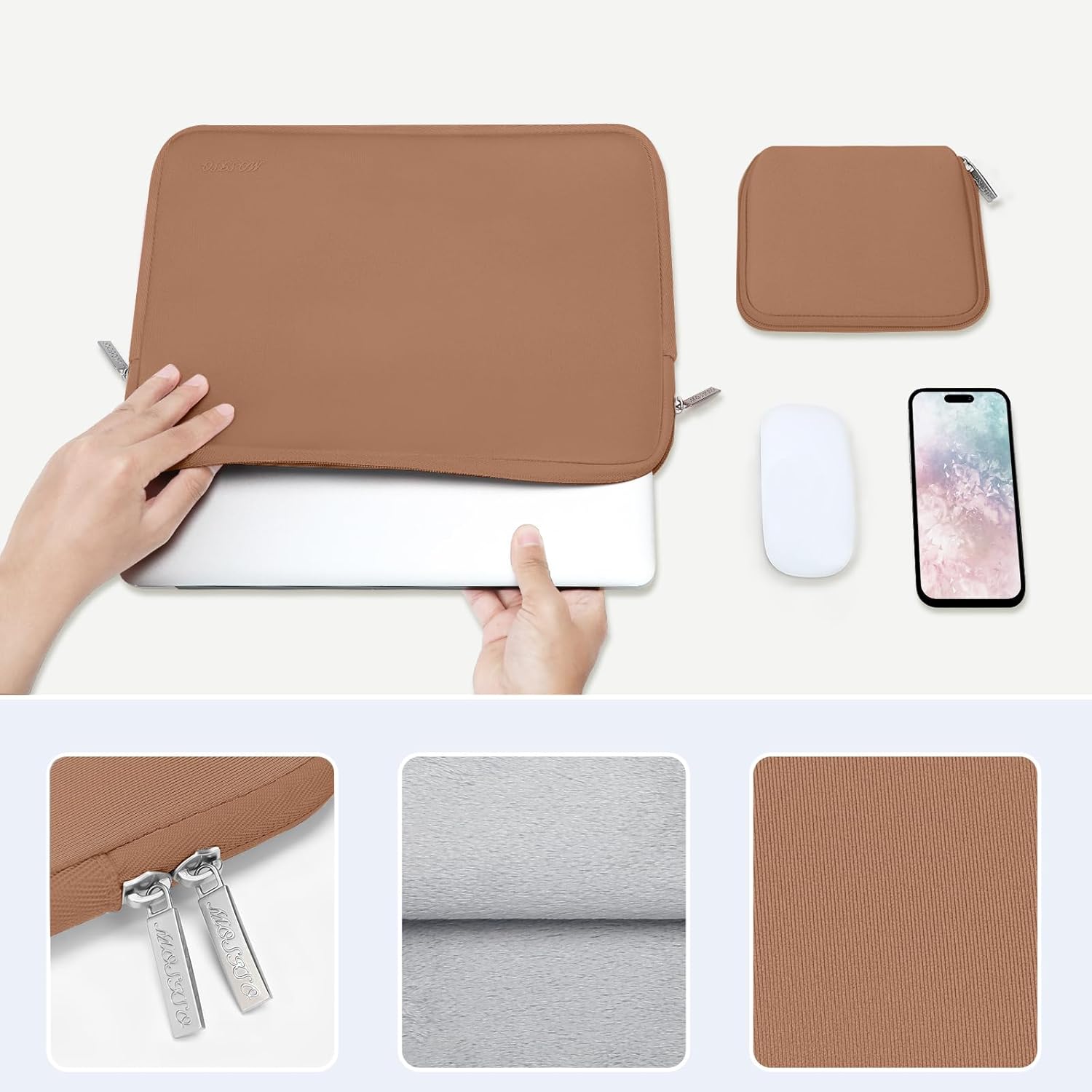 MOSISO Laptop Case 13.3 inch, 13-13.3 inch Laptop Sleeve Bag Compatible with MacBook Air/Pro 13/Pro 14 M5 M4 M3 M2 M1, HP Dell ASUS Lenovo, Neoprene Computer Sleeve Bag with Small Case, Brown