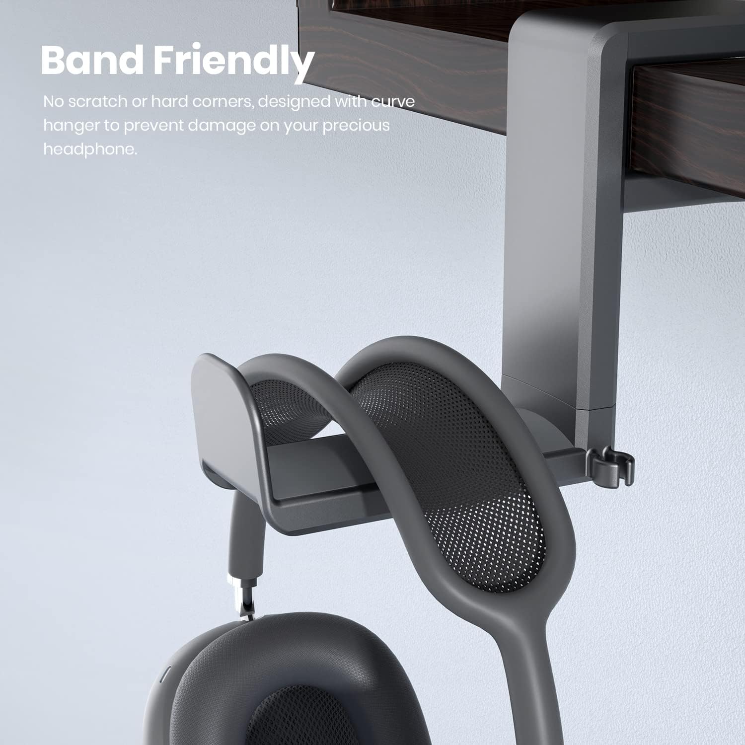 EURPMASK PC Gaming Headset Stand - Adjustable Clamp-on Headphone Holder, 360 Degree Swivel & Cable Clip Organizer - Space Grey